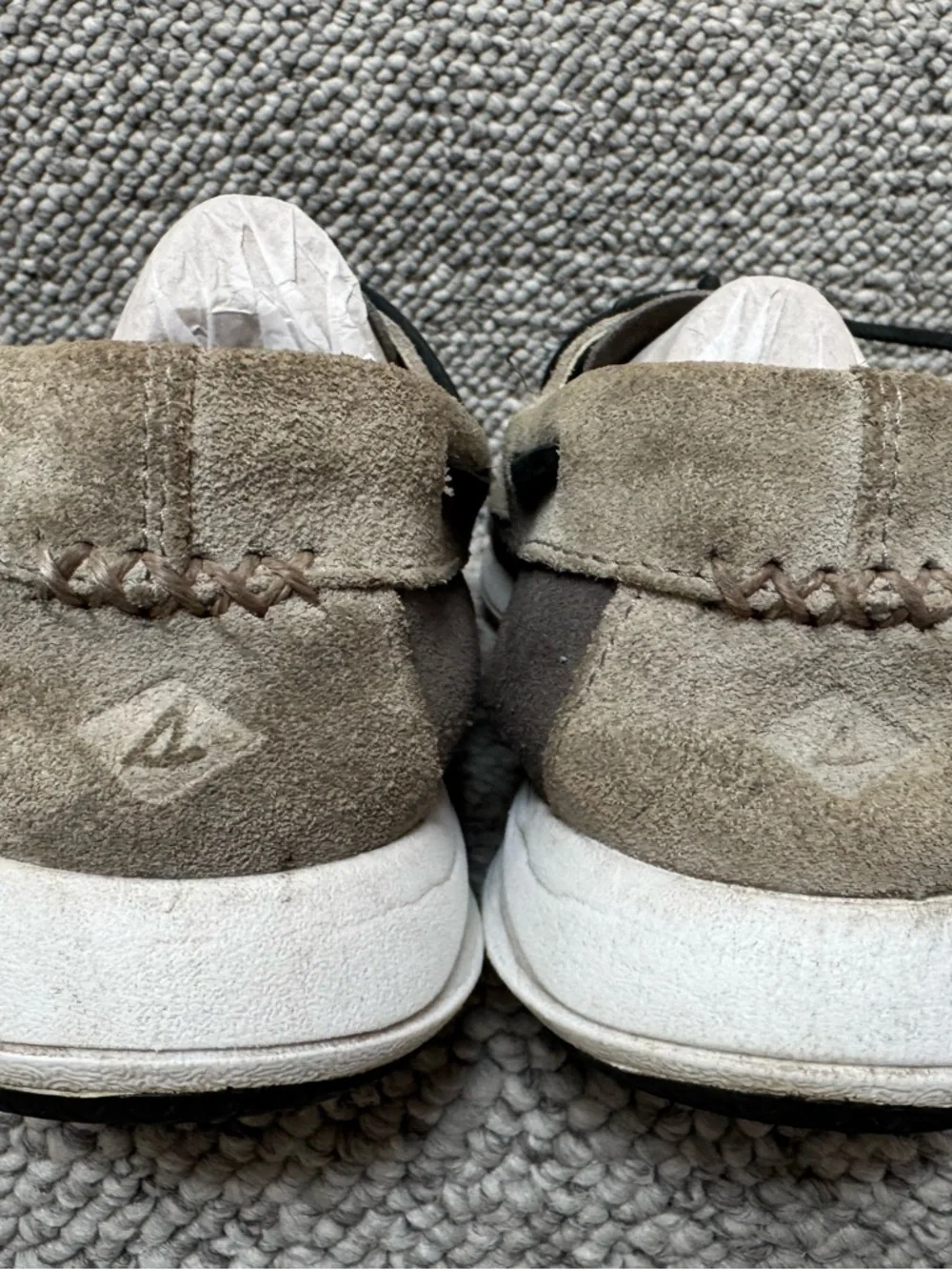 $140 Paul Sperry Men’s Suede Gray Boat Shoes Size 11.5 M Round toe, two-tone